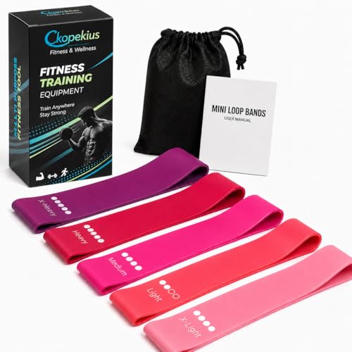 Resistance Bands Set, 5 Mini Loop Exercise Bands for Legs, Glutes, Hips and Ankles, Home Workout, Yoga and Travel Fitness for Women and Men