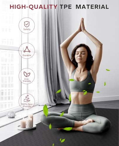 HAPBEAR Large Yoga Mat - 72"x36"x6mm (1/4 inch), Extra Wide Non-Slip Exercise Mat for Home Workout, Yoga, Pilates & Stretching, Durable, Includes Carry Bag - color: Black/Gray