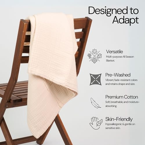 Salt Earth 100% Cotton Gauze 80"X90" Queen 4 Layered Blanket- Parchment | Premium Muslin Blanket for Couch,Bed,Living,Summer Lightweight, All Seasons Blankets & Throws, Boho,Travel & Skin Friendly - color: Parchment, size: 80"X90" Queen