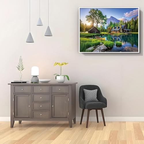 Shouruihua Diamond Painting Kits for Adults, Mountain Scene Diamond Art Kit | Tranquil Mountain Cabins & Lakes, Gem Art, Diamond Dotz Kits, Diamond Dots, Full Round Drill Diamond Painting, 15.7x11.8 in - color: Natural Scenery