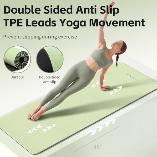 PAIDU Yoga Mat 8mm TPE Non‑Slip Fitness Mat with Strap for Home Workouts - color: 그린&블랙.