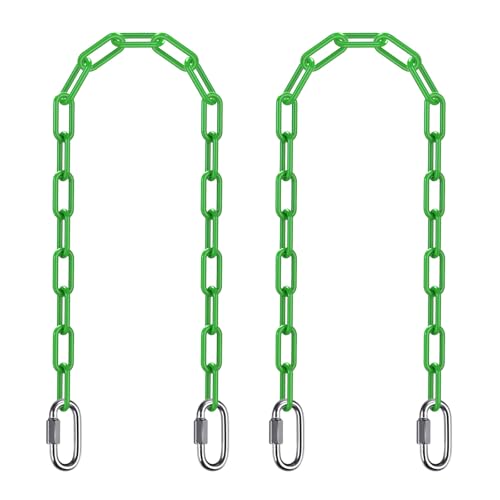 SELEWARE 2Pcs 40" Hanging Swing Chain Green Plastic Coated Hanging Chains | 1000LB Capacity Porch Swing Chain with 4 Carabiners, Hammock Hardware Kit for Hanging Chair, Punching Bag, Indoor Outdoor Gym - color: Green, size: 40" (2 Pcs)
