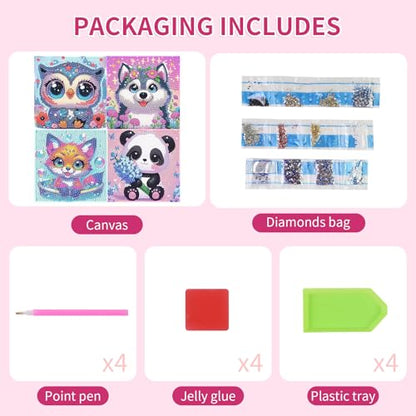 PERFECTSIGHT Cute 5D Diamond Art Kits, Kawaii DIY Painting Art for Adults Teen, 4 Pack Diamond Arts and Crafts Sets, Big Gem Full Drill Diamond Dots for Women (Owl+Husky+Fox+Panda) - style: Owl+Husky+Fox+Panda