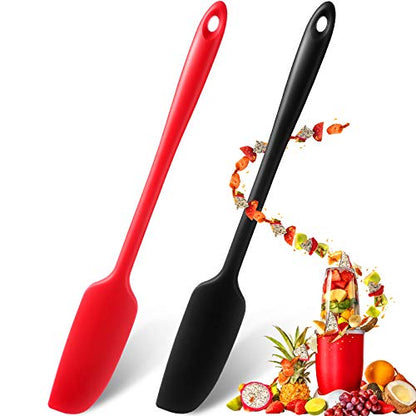 Patelai 2 Pieces 2 Pcs Silicone Jar Spatula Long Handle Scraper, Red, Black | Non-stick Rubber Heat Resistant Spatula Silicone Scraper for Jars, Smoothies, Blenders Cooking Baking Stirring Mixing Tools - color: Red, Black