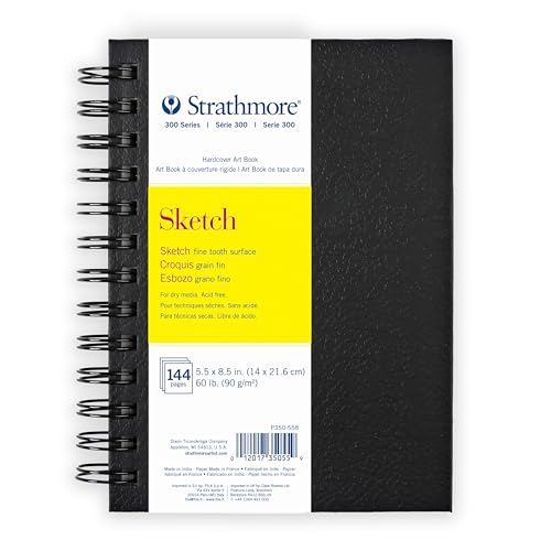 Strathmore 300 Series Sketch Paper Art Book, Black Hardcover & Side Wire Binding, 72 Sheets, White, 5.5x8.5 inch, 1 Count - size: 5.5x8.5 inch, style: Sketch