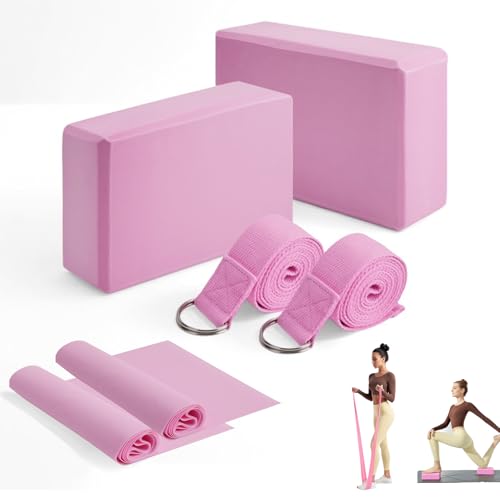 MAOMUN 6 Yoga Blocks 2 Pack with Yoga Strap and Beveled Edges, Anti-Slip Pilates Block Set Yoga Brick, Soft Lightweight Pilates Accessories for Balance Stability Stretching Pilates