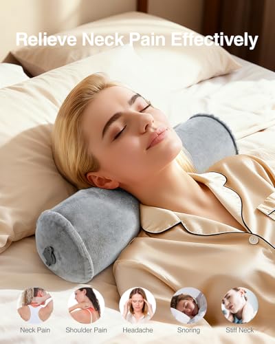 Luxtude Inflatable Neck Roll Pillow for Sleeping, Travel Neck Pillow - color: Grey-4.7" H