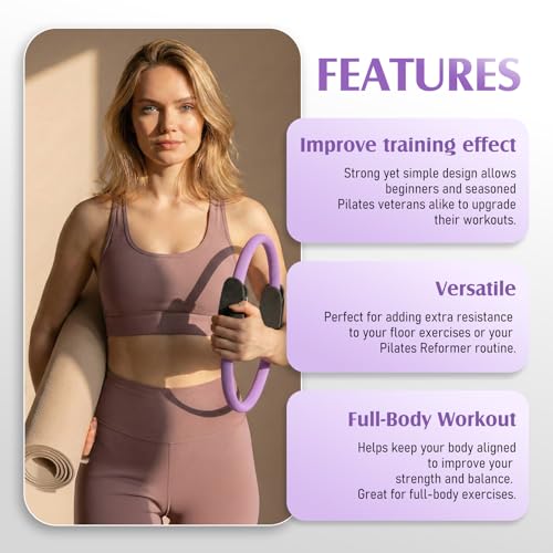 JKSHMYT Pilates Ring, 14.5 inch Magic Circle Pilates Equipment | 30 lb Resistance Home Pilates Ring, Durable Foam Padded Handles, Essentials Pilates Equipment for Beginners and Women - color: Purple, size: Pilates Ring