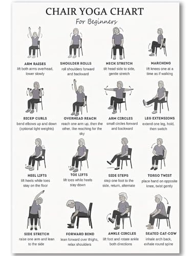 DQYZNYC Chair Yoga Chart Poster Print Seated Exercises for Seniors and Beginners Canvas Wall Art Yoga Room Living Room Bedroom Gym Decor 12x18 Inch Unframed B - color: Unframed-B, size: 18"L x 12"W