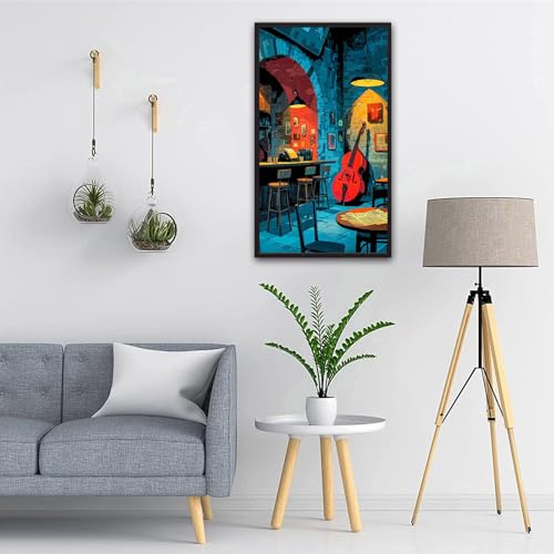 ARTGOTO Large Paint by Numbers for Adults Jazz Club | 15.7x27.5inch/40x70cm Paint by Number Kit on Canvas, Double Bass Music Lounge Acrylic Painting Set with Brushes, No Frame - color: PBN057