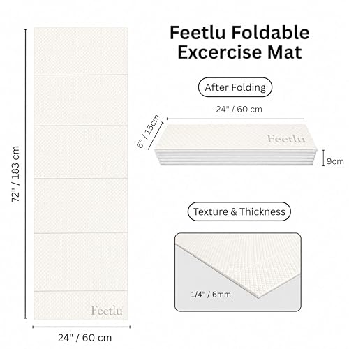 Foldable Yoga Exercise Mat, 6mm/8mm/10mm/12mm Thickness, 72 x 24 Inch - Lightweight, Anti-Slip, and Easy to Store for Yoga, Pilates, Home Workouts, and Floor Exercises - color: 화이트., size: 24" x 72" x 1/4"