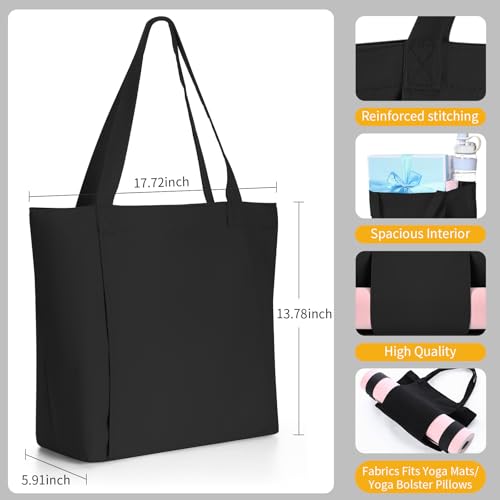 Halloscume Yoga Mat Bag Set for Women Including Yoga Tote Bag (Without Mat) Booty Resistance Bands Non Slip Sports Socks Silicone Ties for Pilates Travel Workout Office Home Gym - color: Black