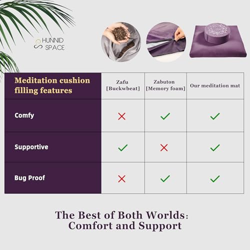 Meditation Cushion Set Zafu & Zabuton – Buckwheat Hull & Memory Foam, Adjustable Floor Pillow for Yoga, Meditation & Sitting, Removable Velvet Cover (Purple) - color: Purple