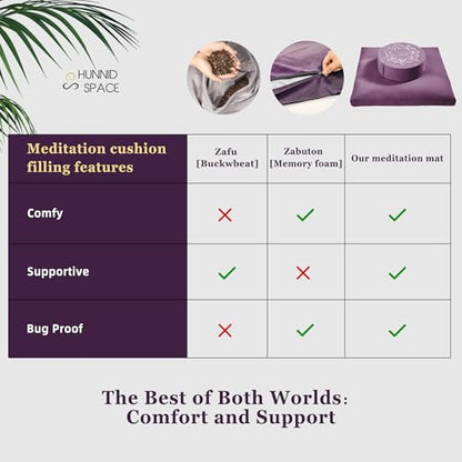 Meditation Cushion Set Zafu & Zabuton – Buckwheat Hull & Memory Foam, Adjustable Floor Pillow for Yoga, Meditation & Sitting, Removable Velvet Cover (Purple) - color: Purple