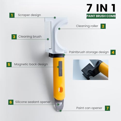 VOOMEY 7-in-1 Paint Brush Comb, Paint Roller Cleaner, Paint Brush Cleaner Tool,Paint Can Opener,Scraper Design - size: 7-in-1 Paint Brush Comb
