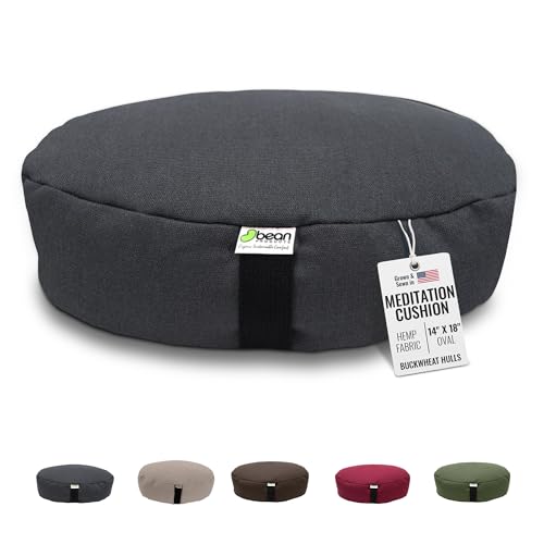 Bean Products Hemp Oval Zafu Meditation Cushion, Yoga Pillow - Shadow Gray | Heavy Weight Washable Hemp Cover - Buckwheat Hull Filled Inner liner - Zen Floor Sitting Cushion - 14"x18" - color: Hemp Shadow Gray, size: XL Oval - 14"x18"