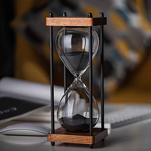 Large Hourglass Timer 60 Minute, Decorative Wooden Sandglass, Black - color: Black Sand
