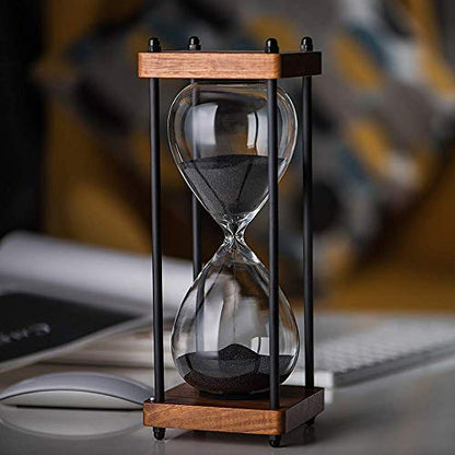 Large Hourglass Timer 60 Minute, Decorative Wooden Sandglass, Black - color: Black Sand