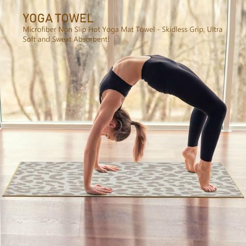 YETTASBIN Leopard Yoga Mat Towel, Non Slip Sweat Absorbent Hot Yoga Towel Portable Lightweight Travel Workout Towel with Storage Bag for Home Yoga, Pilates, Fitness 73x 27 Inch