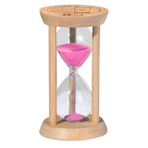 Wooden Sand Timers 2 Minute Hourglass,Bamboo Mini Pink Sand Clock for Decor, Small Reloj De Arena for Kitchen, Office, Toothbrush, Classroom - color: Pink, size: 2 minute