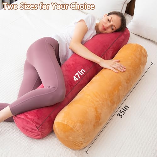 1 MIDDLE ONE Bolster Pillow for Bed, Long Round Body Pillow for Adults with Removable Velvet Cover, Decorative Tube Roll Cylinder Pillow, 47 x 7.87 Inch, Brown - color: Brown, size: 47 inch