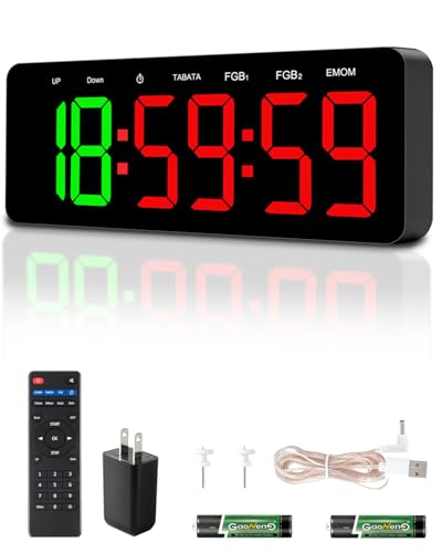 Gym Clock Timer for Tabata/FGB/EMOM Interval Workout | Large LED Display, Digital Wall Clock with Seconds, Remote Control, For Classroom Home Garage Office - color: Green