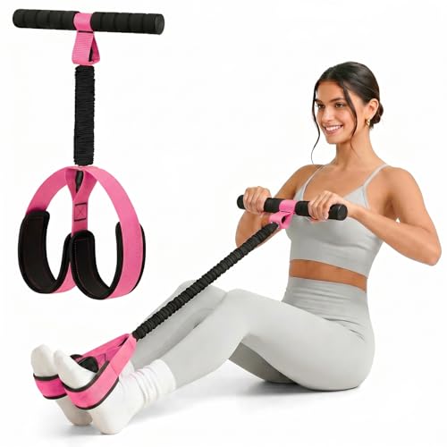 Pedal Resistance Band with Handles for Women, 55LBS Exercise Bands, Thickened Latex Tube, Non-Slip Foot Pedal, Full Body Workout Equipment for Abs/Core/Waist/Leg/Glutes/Arm Strength Training - color: Pink
