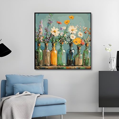 OJTOYART Colorful vases Paint by Numbers Kit for Adults Beginner,Adult Paintby Number Kits on Canvas, DIY Acrylic Colorful Painting by Number for Adults Home Decoration 16 x 16 Inch - color: MT6302