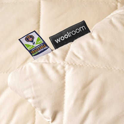 WOOLROOM Organic V-Shaped Washable Wool Pillow - 100% Natural Traceable Washable Organic Wool Organic Cotton 300 Thread Adjustable Bed Pillow - Feather Down Alternative Bedding