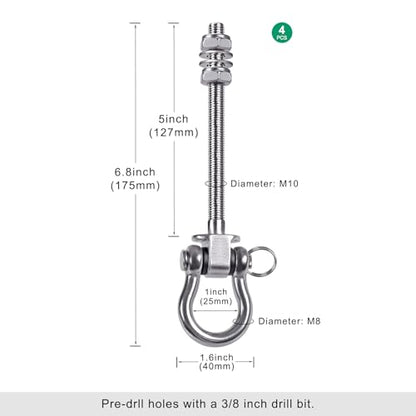 SELEWARE 4 Pcs Stainless Steel Bearing Swing Hangers Heavy Duty Swing Hooks | 5" x M2/5" Swing Bolt for Wood and Steel Beam, Swing Sets Hardware for Hammock, Yoga, Porch Swing, Heavy Bag, 1500LB Capacity - color: 4 Pack Bearing Hangers (5" X M2/5" Threade