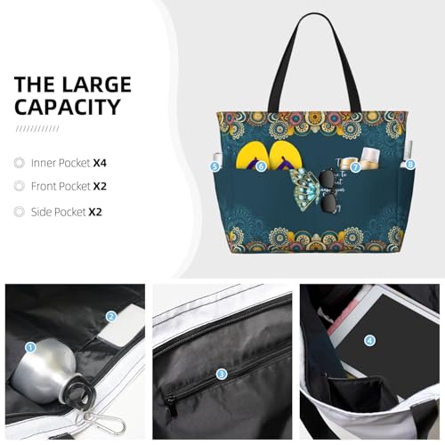 Large Beach Bag for Women Waterproof Foldable Travel Shoulder Tote Bag with Pocket for Weekender Pool Vacation - color: Butterfly Green