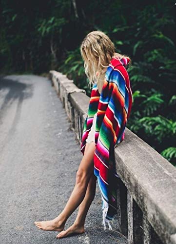 Del Mex Mexican Serape Blanket (Large, Red) - color: Red, size: Large