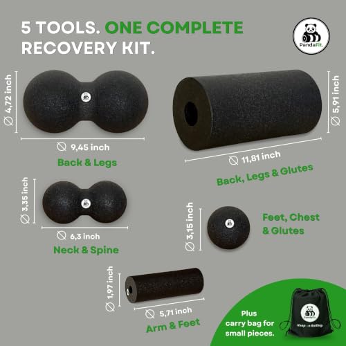 Foam Roller Set for Physical Therapy, 5-in-1 Smooth Roller Kit with Large Roller, Mini Roller, Massage Ball, Peanut Ball and Carry Bag, Designed in Germany