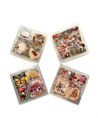 TIYPKE 508pcs DIY Aesthetic Scrapbooking Supplies Kit - Vintage Junk Journal Kit Mystical Jungle Journal Stickers for Journaling Plant Butterfly Flower Mushroom Insect Stickers Stuff for Adult