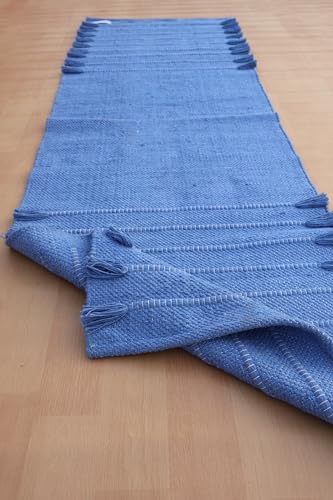 Jaipur Art & Rugs Cotton Yoga Rug - Eco-Friendly Hand-Woven Thick Mat (24”x72”x5mm) for Everyday Fitness at Home - Comfortable & Extra-Long - color: Light Blue