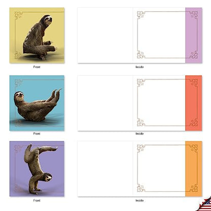 The Best Card Company - 20 Blank Yoga Animal Cards (4 x 5.12 Inch) - All Occasion Set (10 Designs, 2 Each) - Sloth Yoga AMQ6255OCB-B2x10 - style: Sloth Yoga