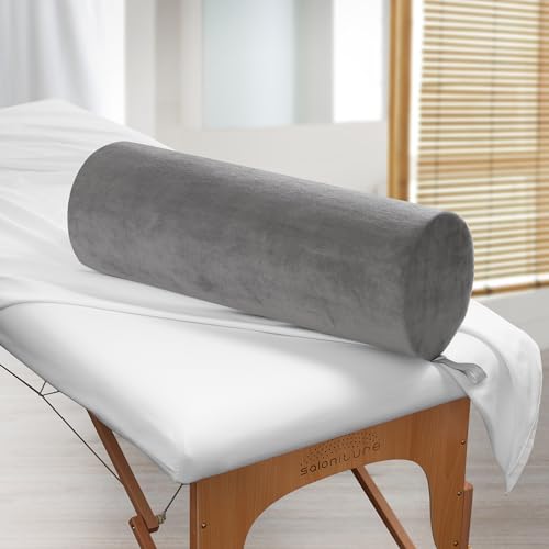 Saloniture Jumbo Round Massage Table Bolster Pillow Pad - 26 x 9 Inch - Gray Velour - color: Gray