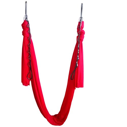Aerial Yoga Hammock 5.5 Yards Yoga Swing Pilates Silk Home Gym Fitness Include hardware,Daisy Chain, Pose Guide - color: Red