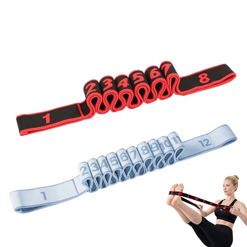 Resistance Bands for Stretching, 8 & 12 Loop Stretch Strap Set, Numbered Yoga & Physical Therapy Bands for Flexibility, Pilates & Full Body Workout (35" & 51")