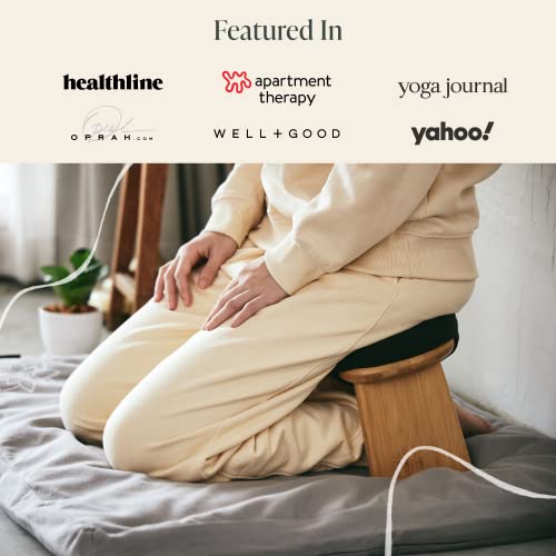 Mindful Modern Bamboo Bench and Zabuton Meditation Mat Bundle - Small Kneeling Meditation Bench with Locking Magnetic Hinges - Wooden Kneeling Ergonomic Bamboo Seiza and Mat for Meditation