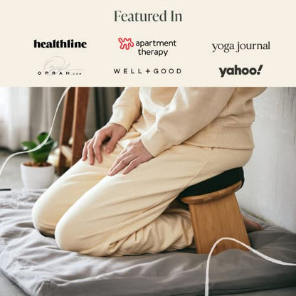 Mindful Modern Bamboo Bench and Zabuton Meditation Mat Bundle - Small Kneeling Meditation Bench with Locking Magnetic Hinges - Wooden Kneeling Ergonomic Bamboo Seiza and Mat for Meditation