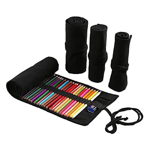 DIYOMR 24/36/72 Slots Pencil Wrap Pencil Rolls, Artist Colored Pencils Roll Up Bag Short Brushes Pouch Case Pencils Organizer for Drawing Coloring and Sketching,No Pencils (Black, 72slots) - color: Black, size: 72slots