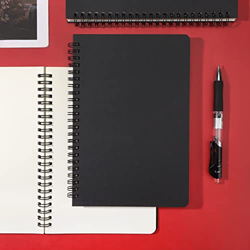 EUSOAR Spiral Notebook Journal, A5 3packs 5.5"x8.3" Hardcover Blank Kraft Sketch Notebook Journals Bulk，College Wirebound Memo Notepads Diary Planner Notebook with Unlined Paper 120pages/60sheets - color: Black, size: A5-3 Packs
