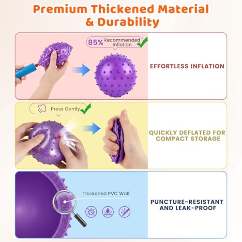 LOVEINUSA 12 Pack Bouncy Balls with Pump, 5 Inch Knobby Massage Ball