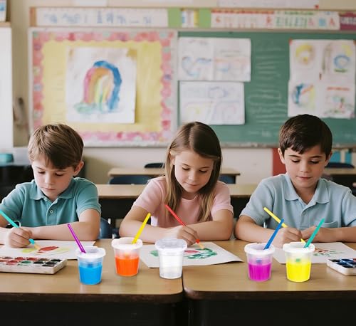 YGAOHF 12 Packs No Spill Paint Cups with Lids for Kids Toddlers, Large Paint Water Cup with 12 Pcs Paint Brushes, Arts and Crafts Supplies