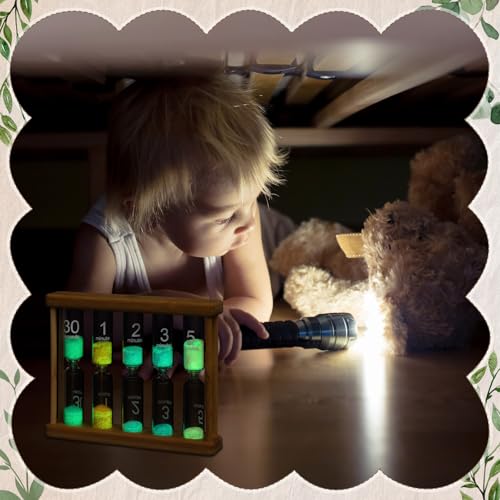 Halloscume 5 Pcs Glow in the Dark Sand Timer 0.5/1/2/3/5 Wooden Hourglass