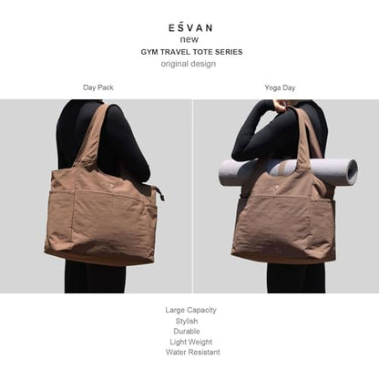 ESVAN Yoga Tote Bag Mat bag Women Shoulder Bags Carryall Tote for Travel Office Workout Gym Nurse Beach - color: Nylon Coffee