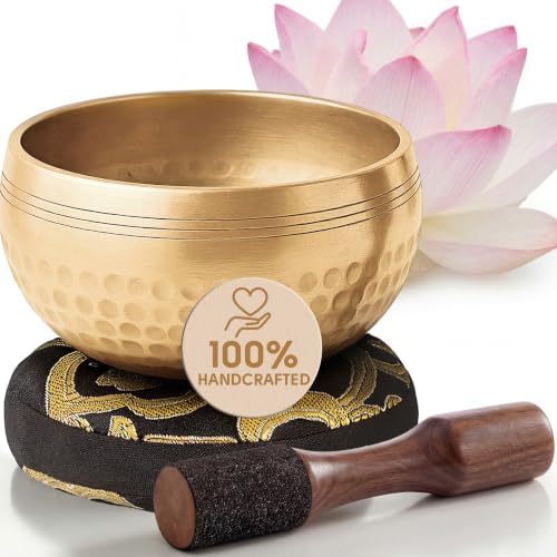 Silent Mind Tibetan Singing Bowl Set – Easy to Play & Beginner Friendly Meditation Bowl with Cushion & Mallet | Stress Relief & Mindfulness | Gift-Ready - color: Beaten Bronze, size: Without Case