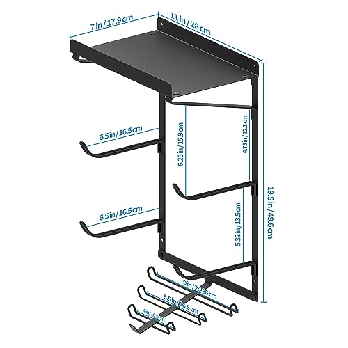 Yoga Mat Holder Wall Mount Storage Shelf Black & Hooks for Resistance Bands | All Metal Sturdy Wall Storage Organizer for Home Gym; 3 Tier for Yoga Mats, 7 Hooks for Bands & Workout Gear; Space Saving