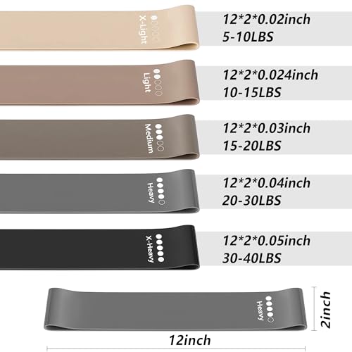 Resistance Bands for Working Out, Latex Exercise Bands Set of 5, Elastic Bands for Exercise with Workout Guide and Carry Bag, Fitness Bands for Strength Training, Yoga, Pilates, Home Workout - color: Black + Gray [Set of 5]